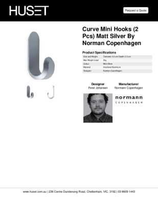 Tear Sheet: Curve Mini Hooks (2 pcs) Matt Silver by Norman Copenhagen