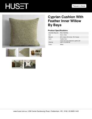 Tear Sheet: Cyprian Cushion with Feather Inner Willow by Baya