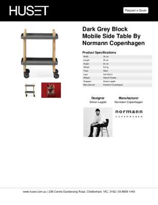 Tear Sheet: Dark Grey Block Mobile Side Table by Normann Copenhagen 