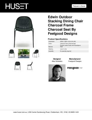Tear Sheet: Edwin Outdoor Stacking Dining Chair Charcoal Frame Charcoal Seat by Feelgood Designs
