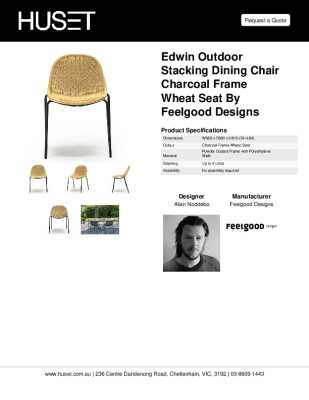 Tear Sheet: Edwin Outdoor Stacking Dining Chair Charcoal Frame Wheat Seat by Feelgood Designs
