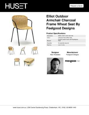 Tear Sheet: Elliot Outdoor Armchair Charcoal Frame Wheat Seat by Feelgood Designs