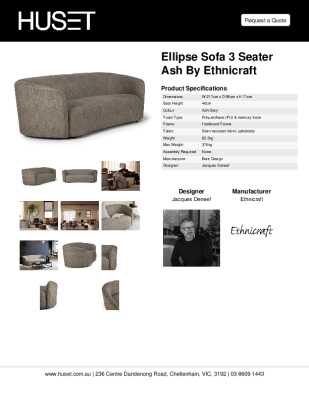 Tear Sheet: Ellipse Sofa 3 Seater Ash by Ethnicraft