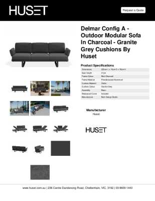 Tear Sheet: Delmar Config A - Outdoor Modular Sofa in Charcoal - Granite Grey Cushions by Huset