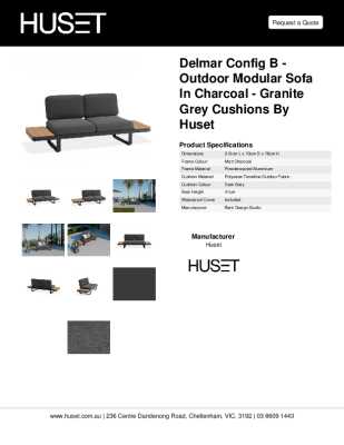 Tear Sheet: Delmar Config B - Outdoor Modular Sofa in Charcoal - Granite Grey Cushions by Huset