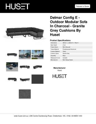 Tear Sheet: Delmar Config E - Outdoor Modular Sofa in Charcoal - Granite Grey Cushions by Huset