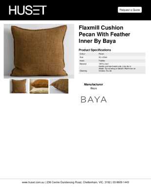 Tear Sheet: Flaxmill Cushion Pecan with Feather Inner by Baya