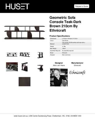 Tear Sheet: Geometric Sofa Console Teak-Dark Brown 210cm by Ethnicraft