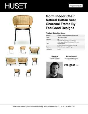 Tear Sheet: Gorm Indoor Chair Natural Rattan Seat Charcoal Frame by FeelGood Designs