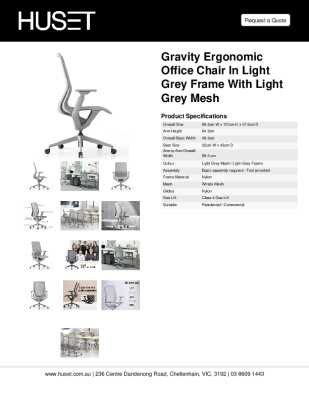 Tear Sheet: Gravity Ergonomic Office Chair in Light Grey Frame with Light Grey Mesh