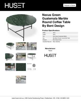 Tear Sheet: Nexus Green Guatemala Marble Round Coffee Table by Bent Design