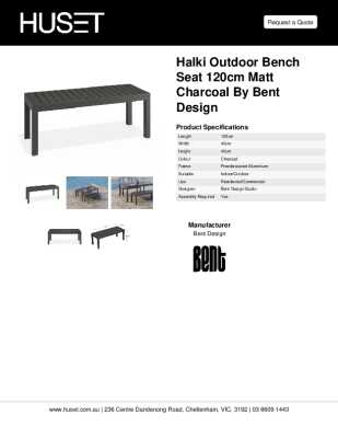 Tear Sheet: Halki Outdoor Bench Seat 120cm Matt Charcoal by Bent Design