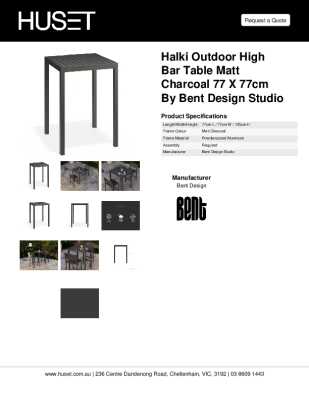 Tear Sheet: Halki Outdoor High Bar Table Matt Charcoal 77 x 77cm by Bent Design Studio
