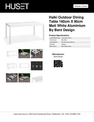 Tear Sheet: Halki Outdoor Dining Table 160cm x 90cm Matt White Aluminium by Bent Design