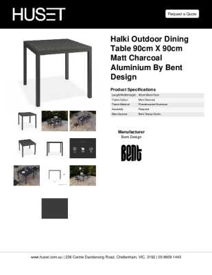 Tear Sheet: Halki Outdoor Dining Table 90cm x 90cm Matt Charcoal Aluminium by Bent Design