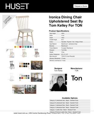 Tear Sheet: Ironica Dining Chair Upholstered Seat by Tom Kelley for TON
