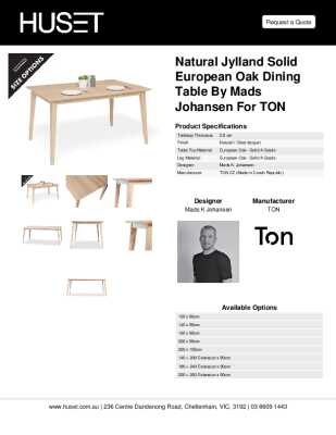 Tear Sheet: Natural Jylland Solid European Oak Dining Table by Mads Johansen for TON