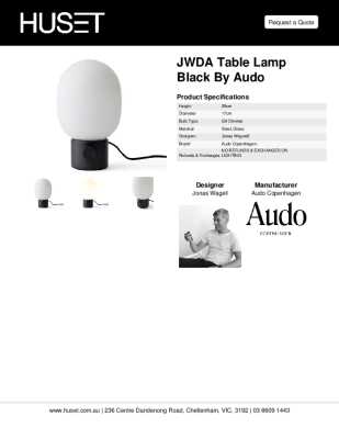 Tear Sheet: JWDA Table Lamp Black by Audo