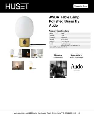 Tear Sheet: JWDA Table Lamp Polished Brass by Audo