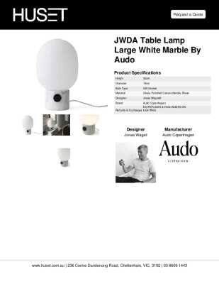 Tear Sheet: JWDA Table Lamp Large White Marble by Audo