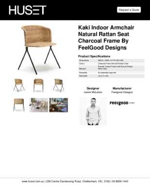 Tear Sheet: Kaki Indoor Armchair Natural Rattan Seat Charcoal Frame by FeelGood Designs