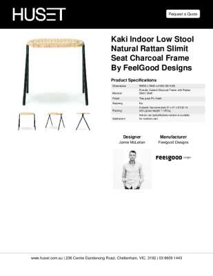 Tear Sheet: Kaki Indoor Low Stool Natural Rattan Slimit Seat Charcoal Frame by FeelGood Designs