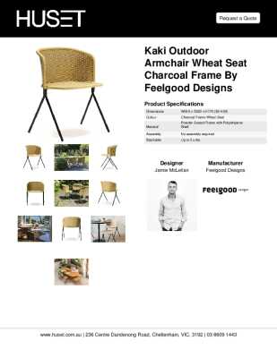 Tear Sheet: Kaki Outdoor Armchair Wheat Seat Charcoal Frame by Feelgood Designs