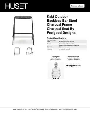 Tear Sheet: Kaki Outdoor Backless Bar Stool Charcoal Frame Charcoal Seat by Feelgood Designs