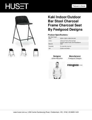 Tear Sheet: Kaki Indoor/Outdoor Bar Stool Charcoal Frame Charcoal Seat by Feelgood Designs