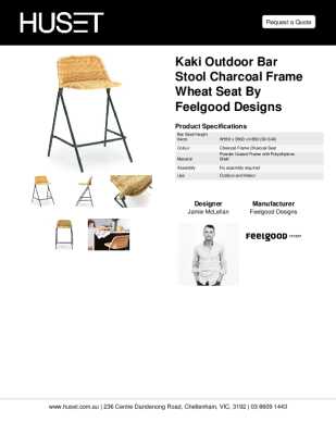 Tear Sheet: Kaki Outdoor Bar Stool Charcoal Frame Wheat Seat by Feelgood Designs