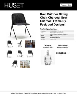 Tear Sheet: Kaki Outdoor Dining Chair Charcoal Seat Charcoal Frame by Feelgood Designs