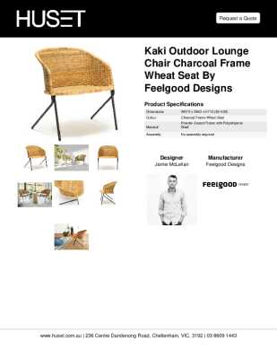 Tear Sheet: Kaki Outdoor Lounge Chair Charcoal Frame Wheat Seat by Feelgood Designs