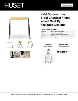 Tear Sheet: Kaki Outdoor Low Stool Charcoal Frame Wheat Seat by Feelgood Designs