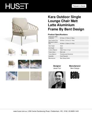Tear Sheet: Kara Outdoor Single Lounge Chair Matt Latte Aluminium Frame by Bent Design