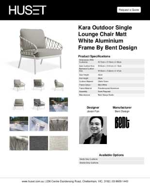 Tear Sheet: Kara Outdoor Single Lounge Chair Matt White Aluminium Frame by Bent Design