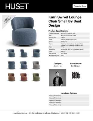 Tear Sheet: Karri Swivel Lounge Chair Small by Bent Design