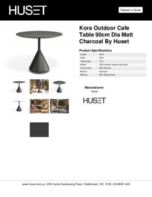 Tear Sheet: Kora Outdoor Cafe Table 90cm Dia Matt Charcoal by Huset