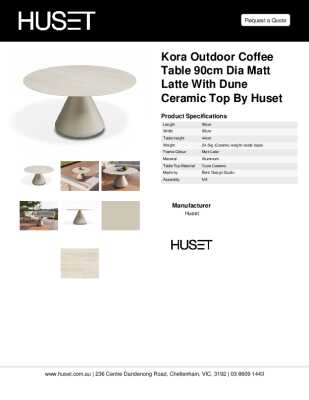 Tear Sheet: Kora Outdoor Coffee Table 90cm Dia Matt Latte with Dune Ceramic Top by Huset