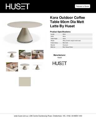 Tear Sheet: Kora Outdoor Coffee Table 90cm Dia Matt Latte by Huset
