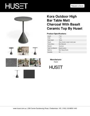 Tear Sheet: Kora Outdoor High Bar Table Matt Charcoal with Basalt Ceramic Top by Huset