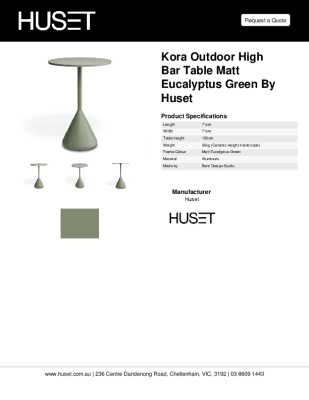 Tear Sheet: Kora Outdoor High Bar Table Matt Eucalyptus Green by Huset