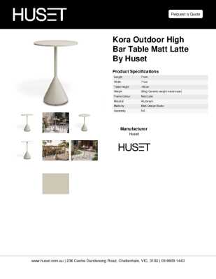 Tear Sheet: Kora Outdoor High Bar Table Matt Latte by Huset
