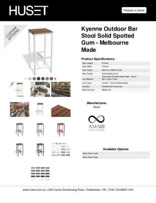 Tear Sheet: Kyenne Outdoor Bar Stool Solid Spotted Gum - Melbourne Made