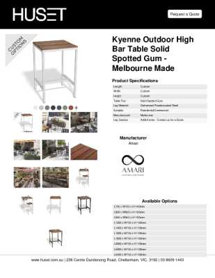 Tear Sheet: Kyenne Outdoor High Bar Table Solid Spotted Gum - Melbourne Made