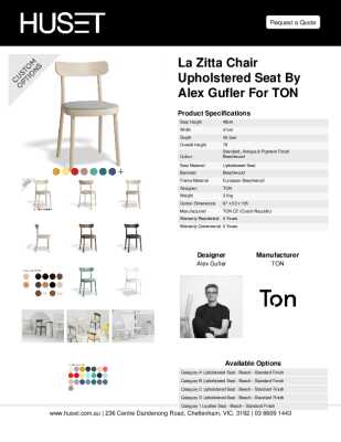 Tear Sheet: La Zitta Chair Upholstered Seat by Alex Gufler for TON