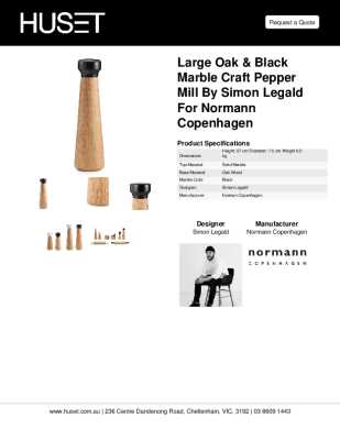 Tear Sheet: Large Oak & Black Marble Craft Pepper Mill by Simon Legald for Normann Copenhagen