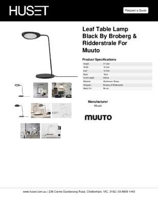 Tear Sheet: Leaf Table Lamp Black by Broberg & Ridderstrale for Muuto