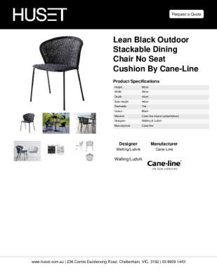 Tear Sheet: Lean Black Outdoor Stackable Dining Chair No Seat Cushion by Cane-line