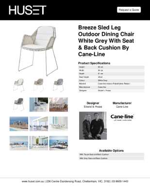 Tear Sheet: Breeze Sled Leg Outdoor Dining Chair White Grey With Seat & Back Cushion by Cane-line 