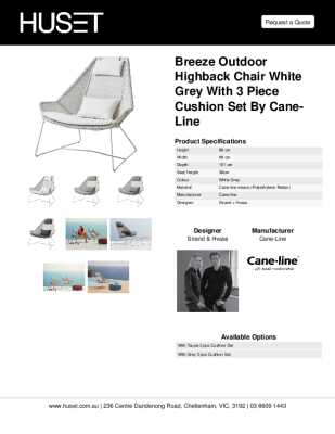 Tear Sheet: Breeze Outdoor Highback Chair White Grey With 3 Piece Cushion Set by Cane-line 